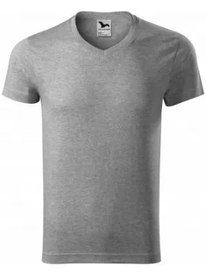 Moška majica s kratkimi rokavi MALFINI SLIM FIT V-NECK 146 TEMNO SIVI POUDARKI
