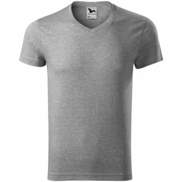 Moška majica s kratkimi rokavi MALFINI SLIM FIT V-NECK 146 TEMNO SIVI POUDARKI 