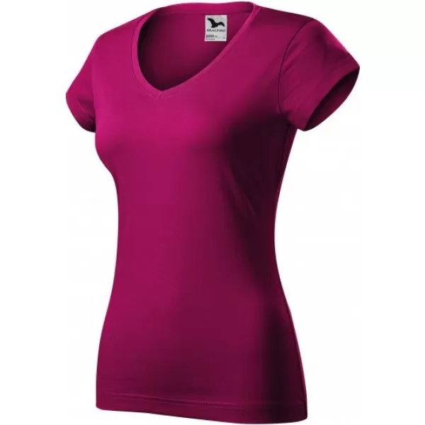  Ženska majica s kratkimi rokavi MALFINI FIT V-NECK 162 FUKSIJA RDEČA 