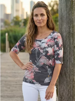 Ženska majica s kratkimi rokavi KIXMI KRISTIE TEMNO SIVA