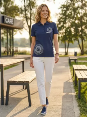 Ženska majica s kratkimi rokavi z ovratnikom ALTISPORT ALW024210 POLNOČNO MODRA