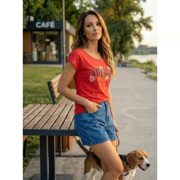 Ženska majica s kratkimi rokavi KIXMI LEA RDEČA 