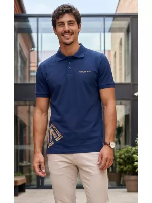 Moška majica s kratkimi rokavi z ovratnikom ALTISPORT ALM013203 POLNOČNO MODRA/ZLATA