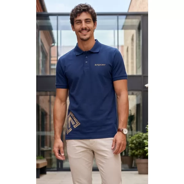  Moška majica s kratkimi rokavi z ovratnikom ALTISPORT ALM013203 POLNOČNO MODRA/ZLATA 