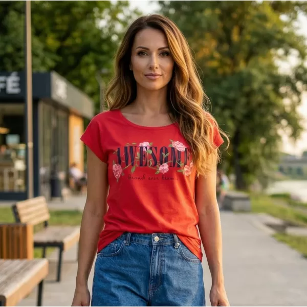  Ženska majica s kratkimi rokavi KIXMI LEA RDEČA 