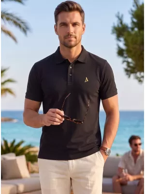 Moška premium majica z ovratnikom ALTISPORT ALM002203 ČRNA IN ZLATA