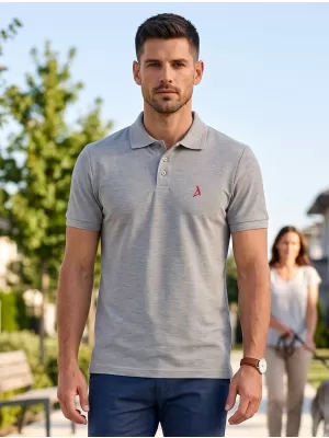 Moška premium majica z ovratnikom ALTISPORT ALM002203 TEMNO SIVI POUDARKI