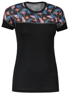Ženska termo majica SENSOR MERINO IMPRESS 21100008 ČRNA/FLORAL