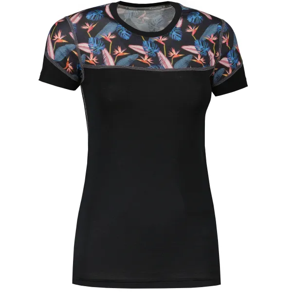  Ženska termo majica SENSOR MERINO IMPRESS 21100008 ČRNA/FLORAL 