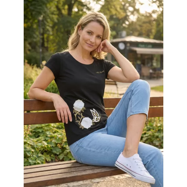  Ženska majica s kratkimi rokavi ALTISPORT ALW146122 ČRNA IN ZLATA 