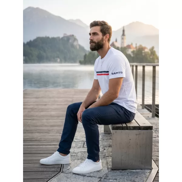  Moška T -majica s kratkimi rokavi SAM 73 LARRY MT 803 BELA 