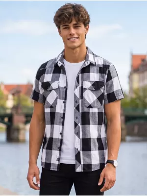 Srajca BRANDIT KOSTKOVANÁ KRÁTKÝ RUKÁV BD4032 BELA/ČRNA