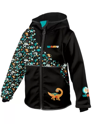 Otroška softshell jakna WAMU DINOSAUŘI ČRNA