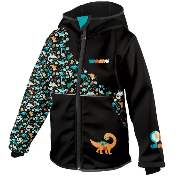  Otroška softshell jakna WAMU DINOSAUŘI ČRNA 