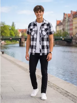Srajca BRANDIT KOSTKOVANÁ KRÁTKÝ RUKÁV BD4032 BELA/ČRNA