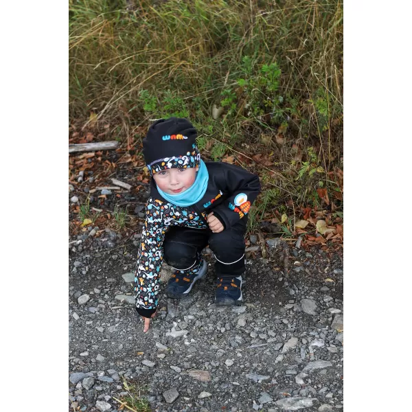  Otroška softshell jakna WAMU DINOSAUŘI ČRNA 