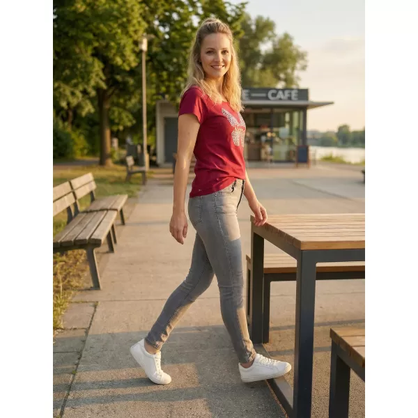  Ženska majica s kratkimi rokavi KIXMI ROSIE BORDO 