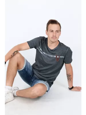 Moška majica s kratkimi rokavi KIXMI RICKY TEMNO SIVA