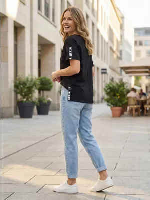 Ženska majica s kratkimi rokavi KIXMI RANYA ČRNA