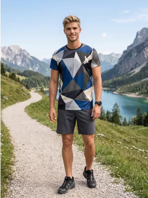 Moška premium plus funkcionalna majica s kratkimi rokavi ALTISPORT VOJ/ALM007TR02 MORNARSKO MODRA/RJAVA