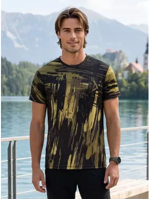 Moška premium funkcionalna majica s kratkimi rokavi ALTISPORT VOJ/ALM010TR01 ČRNA/VOJSKA