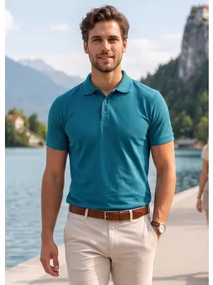 Moška majica s kratkimi rokavi z ovratnikom ALTISPORT NoPrint NP/ALM302 TEMNO TURKIZNA
