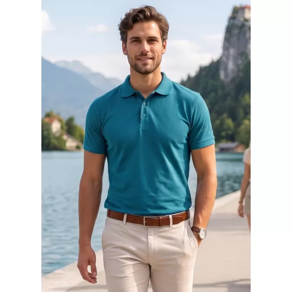  Moška majica s kratkimi rokavi z ovratnikom ALTISPORT NoPrint NP/ALM302 TEMNO TURKIZNA 
