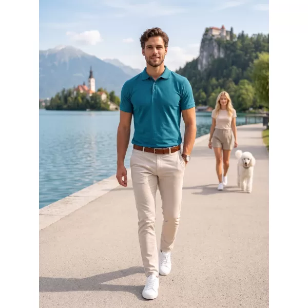  Moška majica s kratkimi rokavi z ovratnikom ALTISPORT NoPrint NP/ALM302 TEMNO TURKIZNA 