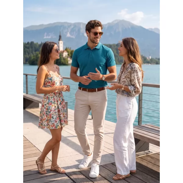  Moška majica s kratkimi rokavi z ovratnikom ALTISPORT NoPrint NP/ALM302 TEMNO TURKIZNA 