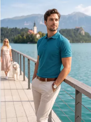 Moška majica s kratkimi rokavi z ovratnikom ALTISPORT NoPrint NP/ALM302 TEMNO TURKIZNA