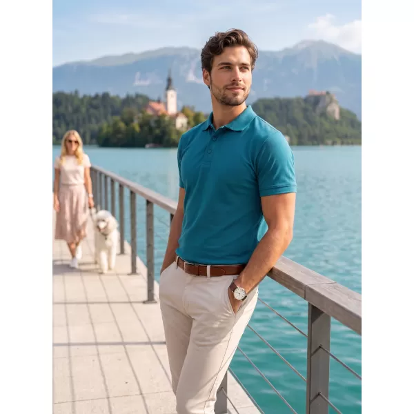  Moška majica s kratkimi rokavi z ovratnikom ALTISPORT NoPrint NP/ALM302 TEMNO TURKIZNA 