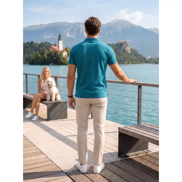  Moška majica s kratkimi rokavi z ovratnikom ALTISPORT NoPrint NP/ALM302 TEMNO TURKIZNA 