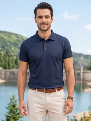Moška majica s kratkimi rokavi z ovratnikom ALTISPORT NoPrint NP/ALM712 MORNARSKO MODRA