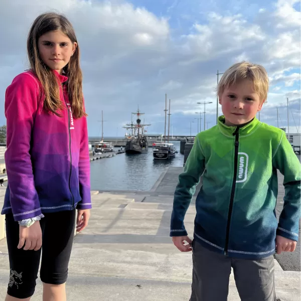  Otroški pulover iz flisa WAMU MOZAIKA FIALOVÁ ZELENA 