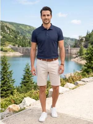 Moška majica s kratkimi rokavi z ovratnikom ALTISPORT NoPrint NP/ALM712 MORNARSKO MODRA