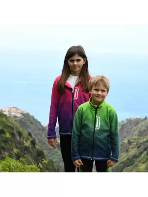 Otroški pulover iz flisa WAMU MOZAIKA FIALOVÁ ZELENA