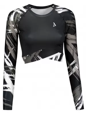 Vrhunski ženski funkcionalni top z dolgimi rokavi ALTISPORT VOJ/ALW039TR04 ČRNO/BELO