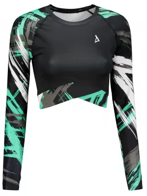 Vrhunski ženski funkcionalni top z dolgimi rokavi ALTISPORT VOJ/ALW039TR04 ČRNA/TURKIZNA