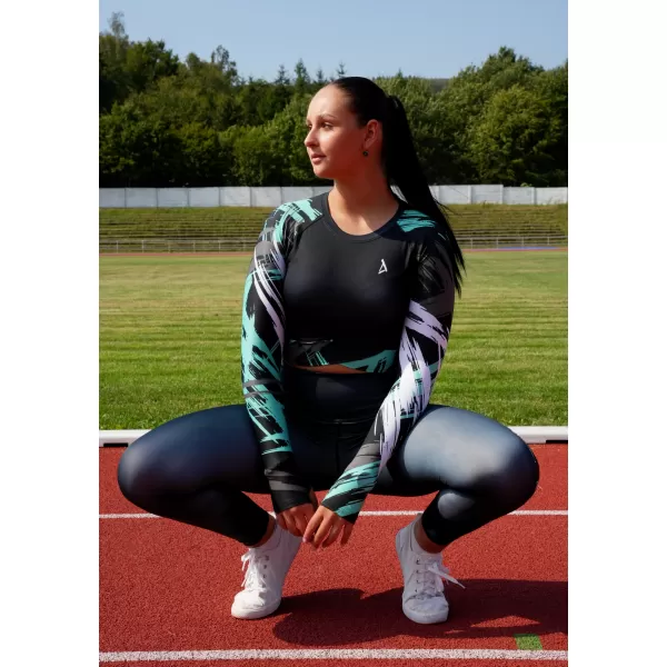  Vrhunski ženski funkcionalni top z dolgimi rokavi ALTISPORT VOJ/ALW039TR04 ČRNA/TURKIZNA 