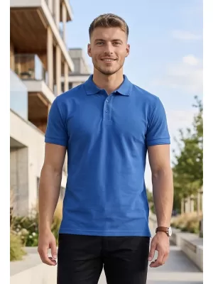 Moška majica s kratkimi rokavi z ovratnikom ALTISPORT NoPrint NP/ALM302 AZURNO MODRA