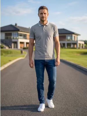 Moška majica s kratkimi rokavi z ovratnikom ALTISPORT NoPrint NP/ALM912 TEMNO SIVI POUDARKI