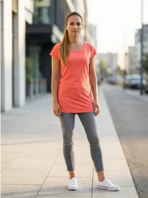 Ženska dolga majica s kratkimi rokavi ALTISPORT NoPrint NP/ALW321 KORAL