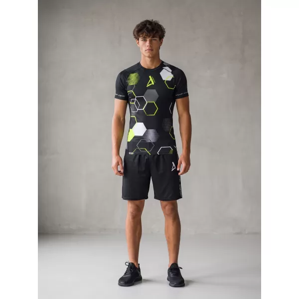  Moška vrhunska funkcionalna kompresijska majica s kratkimi rokavi ALTISPORT VOJ/ALM037TR04 ČRNA IN RUMENA 