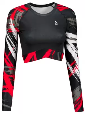 Vrhunski ženski funkcionalni top z dolgimi rokavi ALTISPORT VOJ/ALW039TR04 ČRNA/RDEČA