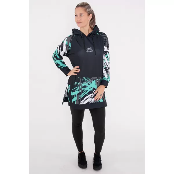  Ženski funkcionalni podaljšani pulover premium ALTISPORT VOJ/ALW039MI03 ČRNA/TURKIZNA 