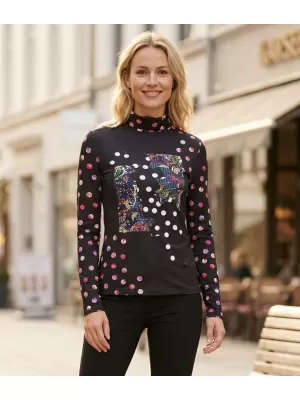 Ženska majica z ovratnikom KIXMI TINA ČRNA
