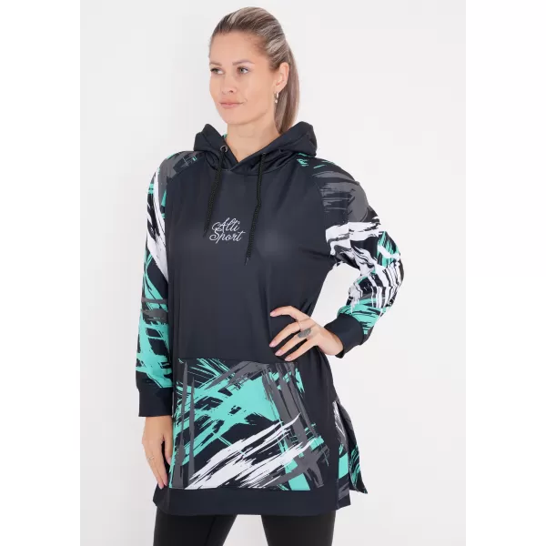  Ženski funkcionalni podaljšani pulover premium ALTISPORT VOJ/ALW039MI03 ČRNA/TURKIZNA 