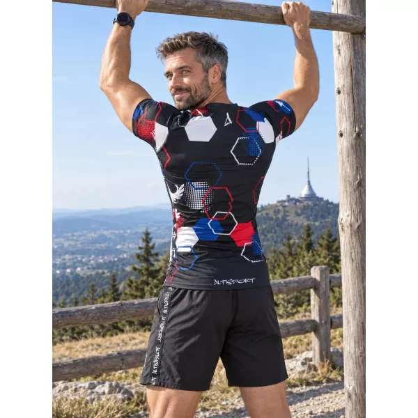  Moška funkcionalna kompresijska majica s kratkimi rokavi premium ALTISPORT VOJ/ALM036TR04 HEKSA ČRNA 