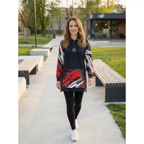  Ženski funkcionalni podaljšani pulover premium ALTISPORT VOJ/ALW039MI03 ČRNA/RDEČA 