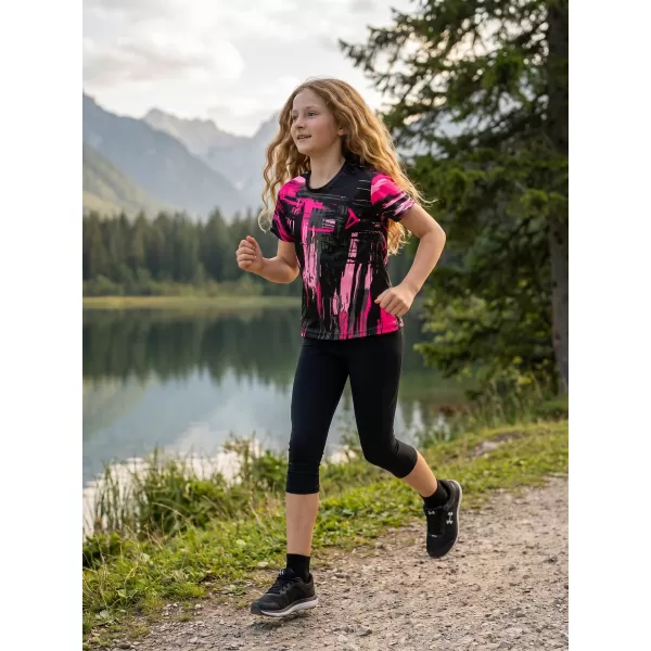  Otroška premium funkcionalna majica ALTISPORT VOJ/ALK010TR01 ČRNA/SVETLO ROZA 